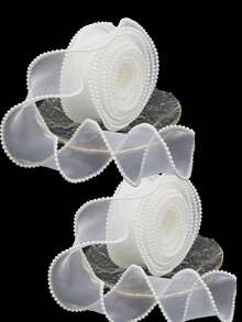 3 件/2 件/1 件珍珠边雪纺花丝带蝴蝶结发夹，生日礼物，DIY 波浪丝带，各种节日派对生日蛋糕装饰，婚礼花环，浪漫装饰丝带 - 彩色 - 查看 16