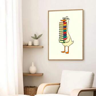 1 st inramad/oramad fånig gås bokklubb rolig kanvaposter sött djur boklig bokmal väggkonsttryck minimalistisk mysig läshörna biblioteksdekor målning för bokälskare, vardagsrum, sovrum, modern heminredning
