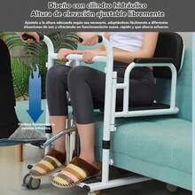 Elevador hidráulico para sillas de ruedas/pacientes de uso doméstico, equipado con una silla de transferencia con asiento dividido, silla de ducha/inodoro portátil junto a la cama y mesa - Negro - Ver 5