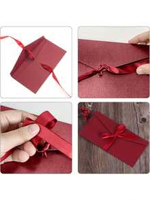 1/5/10pcs Elegant Red Kraft Paper Envelopes With Bows - Vintage Style, Self-Sealing Paper, Suitable For Weddings, Thanksgiving, Birthdays And Holiday Greeting Cards, Perfect Choice For Party Invitations And Special Occasions, Vintage Wedding Envelope Design, Decorative Bows, Wedding Invitations - Multicolor - View 8