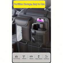 Premium Leather Car Seat Back Organizer With Cup And Tissue Holder, Multi-Pocket Storage With Adjustable Straps For SUVs, Trucks, Sedans (Black) - màu đen - Xem 6