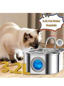 1pc 108.2oz Stainless Steel Automatic Pet Water Dispenser, Big Eyes Design, Quiet USB Powered, Suitable For Cats & Dogs, With Water Level Window, No Battery Required