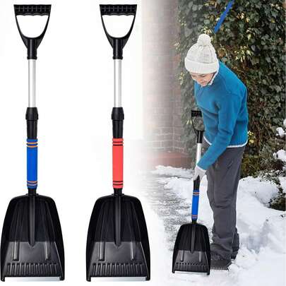 Folding Snow Shovel, 2025 New 34 Inch Large Capacity Lightweight Portable Wide Snow Thrower With Ergonomic D-Shaped Handle And Aluminum Blade, Suitable For Outdoor Car Garden Camping Driveway Snow Shovel, Telescopic Snow Shovel Suitable For Outdoor Use, Portable Foldable Design, Made Of Durable Material, Suitable For Car Deicing And Hiking Heavy Duty Snow Cleaner