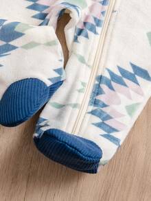 Newborn Baby Boy Bodysuit, Round Neck Printed Fitted Long Sleeve Fashionable Design - Multicolor - View 5