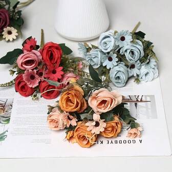 1pc European Style 5-Head Curled Rose Bouquet, Home Decor, Living Room, Photography, Artificial Flower, Suitable For Valentine's Day, Wedding, Christmas, Mother's Day, New Year