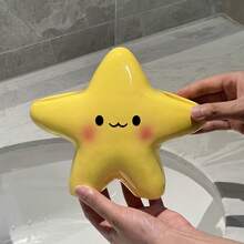1 Cute Star-Shaped Plastic Toothbrush Holder - Freestanding Bathroom Organizer With Adorable Face Design, Durable Plastic Construction, Space-Saving Toothbrush And Toothpaste Stand - 黃色 - 查看 8