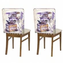 2/4/6 Stücke Lavendel Muster Leinen Stuhlbezüge, geeignet für Heim-Dekoration, Wohnzimmer, Esszimmer, Garten, Hotel, Party, waschbares Polyestermaterial, Stuhlsitzbezüge