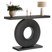 LITTLE TREE 40-Inch Modern Black Console Table – Geometric Base Wood Sofa Table For Entryway, Living Room & Hallway - Black - View 3