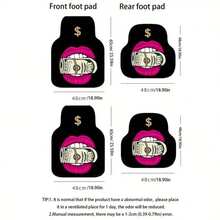 [4PCS/2PCS] Sexy Girl Cartoon Car Floor Mats, Red Lips And Dollar Print Car Interior Mats, A Must-Have For Female Drivers, Cute And Stylish Car Decorations. Suitable For Car Decoration, Commonly Used In Car Interior Accessories, Women's Car Interiors, Car Accessories, A Must-Have For Female Drivers. - Black - View 5