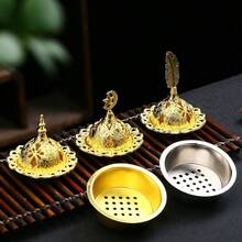 1pc Metal Incense Burner: A Vintage-Style Gold Incense Holder That Functions As An Ash Catcher, A Decorative Piece For Backflow Incense, And A Candle/Incense Stick Stand. This Versatile Desktop Ornament And Home Decor Accent Makes For A Creative Aromatherapy Gift-An Essential Home Accessory And A Perfect Choice For Gift-Giving Occasions. - Multicolor - View 6