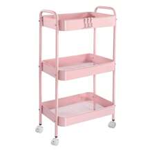3-Tier Metal Rolling Cart With Wheels, Storage Utility Organizer Cart For Kitchen, Bathroom, Office, Baby Essentials & Makeup - Lockable Casters, Easy Assembly, Large Capacity - 淺粉色 - 查看 10