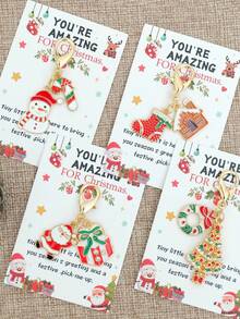 4pcs Christmas Keychain Set - Santa Claus & Gift Box / Snowman & Candy Cane / Christmas Tree & Garland / Stocking & House Metal Keychains, Bulk Party Decorations & Favors For Christmas - Elegant, Christmas Gift Ideas, Christmas Gifts Bulk Bag Charms Car Accessories Teacher Friend Sister - A - View 13