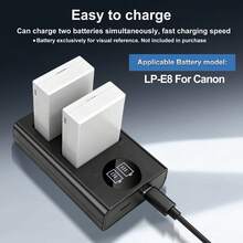 EDEKOY LC-E8 Camera Battery Charger, Dual Slots, Fast Charging, Compatible With LP-E8 Batteries, Suitable For Canon EOS Rebel T2i, T3i, T4i, T5i, 550D, 600D, 650D, 700D, Kiss X4 X5 X6i X7i Cameras. - Black - View 3