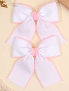 2pcs Multicolor Fabric Bow Hair Clips For Sweet Baby Girls Solid Color Hairpins Soft Fabric Bangs Clips Sweet Baby Girls Daily Wear Hair Barrettes Ruffled Edge Hair Bows Baby Hair Accessories. - Multicolor - View 2