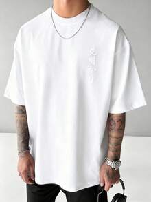 Men's Casual Japanese Sakura Floral Print Loose Fit Black T-Shirt -Versatile Basic T-Shirts,Moisture-Wicking T-Shirts,Breathable Daily Tee - 白色 - 查看 2