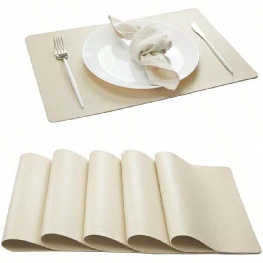 DOLOPL - Juego de 6 manteles Individuales, de Piel sintética Lavable en Color Negro, Resistente Calor para decoración de Halloween, decoración de Mesa de Cocina, Comedor, manteles Impermeables(Beige) - Multicolor - Ver 1