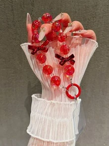 1 Stück rot elektrolytisch beschichteter koreanisch/japanischer Stil Schleife & Herz Dekor Schlüsselband, geeignet für Handy, Tasche, Schlüsselanhänger Accessoires - Rot - Übersicht 4