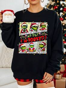 Christmas Crewneck Sweatshirt, Holiday-Themed "My Day Is All Set" Gift T-Shirt, Christmas-Themed "Juville University", Retro Holiday Pullover. - 黑色 - 查看 1