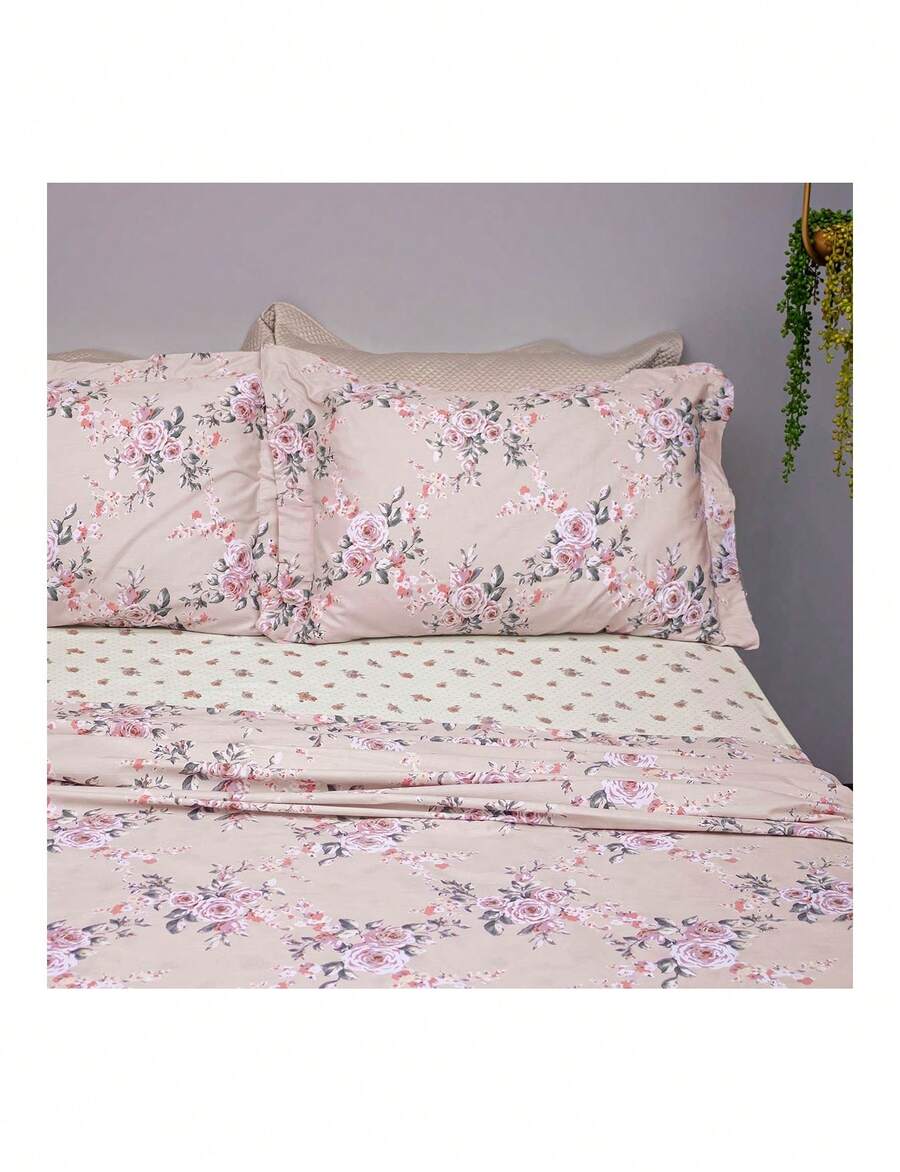 Appel Single Bed Sheet Set, 3 Pieces, 100% Cotton Percale, 200 Thread Count, Cotton Dreams - Baby Pink - View 1