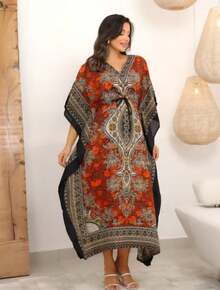 Long Kaftan Dress With Vibrant Colors And Print -  Fashion - 橘色 - 查看 2