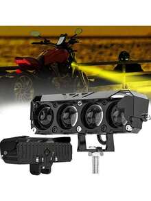 2 Pcs Dual Color LED Four Spotlights, Auxiliary Headlights, For Car And Motorcycle - Black - View 6