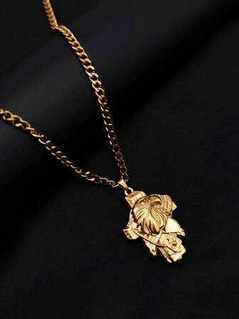 1件装18K镀金不锈钢3D鹰十字架吊坠项链，男士项链