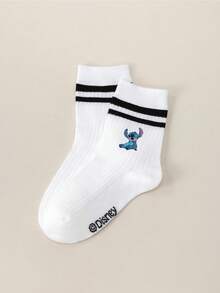 Disney 1/5 Pairs: Stitching Pattern, Stitching Couple Socks, Angel Design Kids Socks, Ruffle Socks, Bubble Socks, Bubble Ruffle Socks, Red & Black Striped White Ankle Socks, Girls Ankle Socks, Boys Ankle Socks, Children Ankle Socks, Daily Wear/Party Gift/Easter/Spring & Summer/Thin - Multicolor - View 9