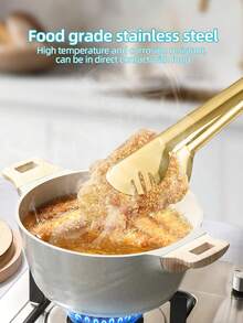 2pcs/4pcs Champagne Golden Stainless Steel Serving Tongs, 9" Easy Grip - Mirror Polished Half-Circle Bread Clamp Service Clips For Steak/Food, Perfect For Buffet & Parties, Kitchen Gadgets - Gold - View 4