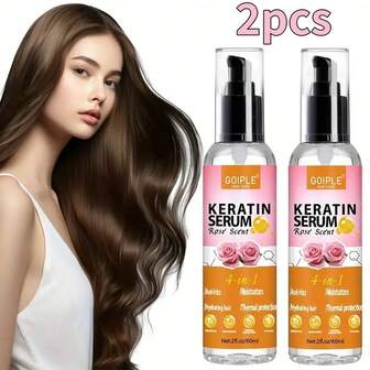 四合一角蛋白精华，适用于分叉受损干发，含摩洛哥坚果油，热保护喷雾，防止热损伤，热保护剂，护发精油保湿免洗护发素喷雾，强韧秀发，防毛躁，增加秀发光泽，柔顺秀发，玫瑰香味