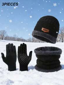 3pcs/Set Men's Winter Hat, Scarf And Gloves Set, Thermal Lined Warm Outfit