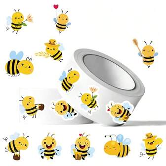 1500 Stickers / 3 Rolls Of A Set Of Cross-Border Cartoon Bee Students Diy Handbook Envelope Stationery Decorative Sealing Stickers Tape Stickers Creative Quirky Stickers