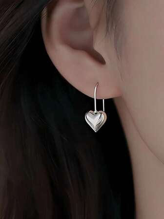 纯银水滴耳环，优雅简约风格，心形光泽装饰耳环，女士奢华可爱首饰，情人节礼物