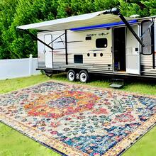 1pc Vintage Bohemian Outdoor Camping - Washable, Floral Pattern, Rectangular Shape, Rubber Backing, Patio, RV Camping, And Picnic Decor, Camping Accessories - Black - View 1