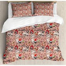 Winter Duvet Cover Set, Merry Theme Delicate Snowflakes, Vintage Holiday Pattern, 3 Piece Bedding Set With 2 Pillow Shams, Size, Teal White - Rose Red Green - 查看 1