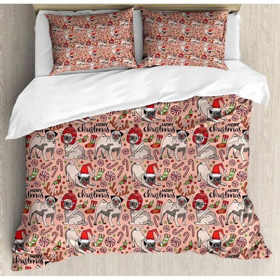 Winter Duvet Cover Set, Merry Theme Delicate Snowflakes, Vintage Holiday Pattern, 3 Piece Bedding Set With 2 Pillow Shams, Size, Teal White - Rose Red Green - 查看 1