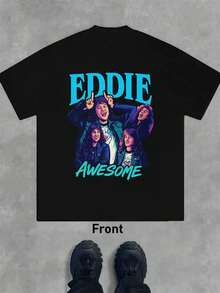 Maglietta della band Eddie Awesome, cotone morbido, vestibilità ampia, stile casual, comoda, stampa grafica unica, nuova uscita - nero - Visualizzare 2