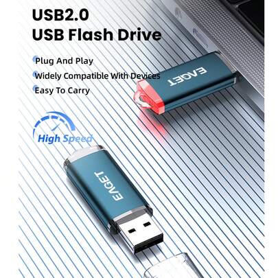 EAGET Unidad flash USB de 64GB, disponible en capacidades de 32GB/16GB/8GB/4GB, interfaz USB 2.0, adecuada para almacenamiento de fotos y videos, con luz indicadora LED, compatible con Android/PC, excelente para regalos de negocios