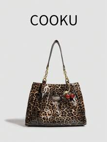 Women's Leopard Print Large Capacity Fashionable Versatile Tote Bag - Coffee - View 2