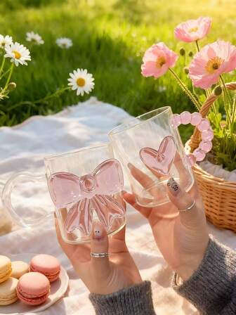 1 st. rosa rosett prinsessglas kaffekopp med handtag, fjärilsdekorerad kopp, juicekopp, dryckeskopp i inredningsstil, mjölkkopp, nytt högkvalitativt fjärilsvinglas, fjärilsvattenkopp, tekopp med sidohandtag, hjärtkopp, utsökt presentkopp för par