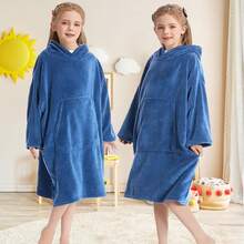 儿童浴巾换衣袍，柔软毛绒，可穿戴，保暖珊瑚绒连帽衫，带袖子和口袋，游泳冲浪斗篷，强力吸水，带帽沙滩巾，男女童适用