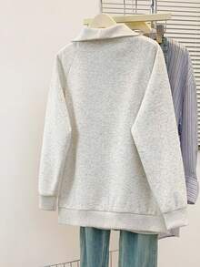 YUXIN Women's Exclusive! Grey Turndown Collar Half-Zip Sweatshirt, Casual Style, Cute Dog Pattern, Playful Yet Practical, Versatile For Autumn/Winter - Grey - View 4