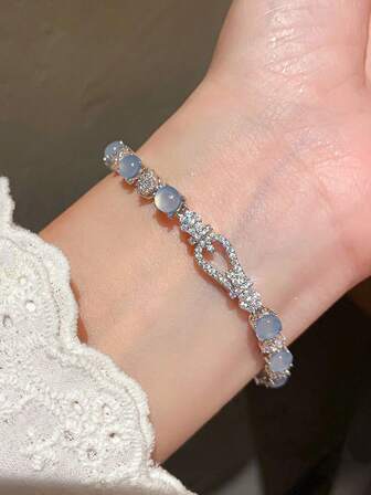 1件装锆石几何马蹄扣手链，女士款，轻盈奢华高端时尚优雅个性化配饰