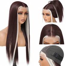 13x4 Lace Front Wig For Women Black Glueless Wig Synthetic Lace Wig Pre Plucked HD Lace Straight Wig Ready To Wear Long Straight Brown And Blonde Wig 28inch - Sọc Skunk vàng - Xem 2