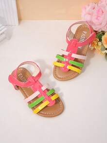 1 Paar Mädchen Regenbogen-farbige Sandalen mit glänzendem PU-Leder, offene Zehen, flacher Klettverschluss, Dopamin-süßer Stil Sandalen, für Sommer, Park, Urlaub und Alltag - Verschiedenfarbig - Übersicht 4