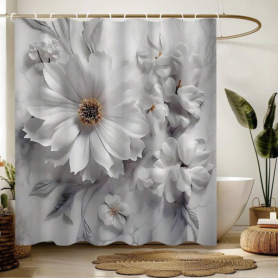 1pc Waterproof Shower Curtain Set With 12 Hooks Polyester Fabric Curtain For Windows Bathroom Accessories Home Decor