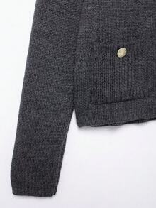 Cárdigan elegante de punto para mujer con manga larga, bolsillos y diseño casual para el otoño - Gris Oscuro - Ver 6