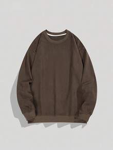 Bluza męska w stylu vintage z okrągłym dekoltem w dużym rozmiarze, sztruksowy sweter, codzienny ubiór na zakupy, randki, podróże, codzienne życie, prezent na Dzień Ojca - Brązowy - Zobacz 7