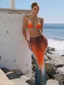 女士泳衣泳装女士沙滩装女比基尼套装3件套泳衣沙滩裙夏季海边女装沙滩休闲套装性感女泳装套装夏季度假 - 彩色 - 查看 6