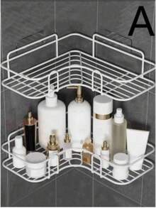1pc Shower Caddy Shelf, Bathroom Shower Rack, Stainless Steel Suction Cup Toilet Rack, Toilet Organizer Rack Bathroom Accessories - White - View 8