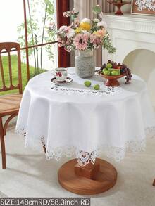 1件100%涤纶提花缎面圆形桌布,配水溶性蕾丝花边,优雅简约的欧式风格,质感高级,适用于方形、圆形餐桌、厨房圆形餐桌、会议桌、书桌、咖啡桌、梳妆台、餐垫、家居装饰、桌旗,也适用于客厅、卧室、庭院、室内/室外家具、露营、别墅、节日、聚会、橱柜、家庭聚会、节日装饰、派对、婚礼等各种场合,四季皆宜,多种尺寸可选 - 白色 - 查看 3